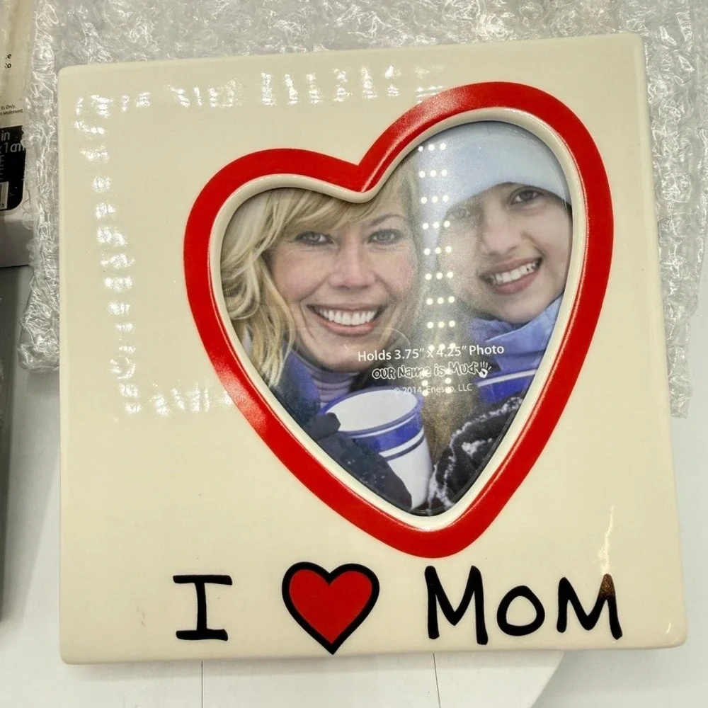 Our Name is Mud I Heart Mom & Dad Ceramic Photo Frame Set 4041700 4041701 New